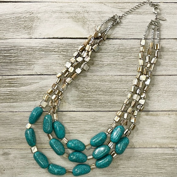 NEW YORK & CO Triple Strand Beaded Statement Piece Necklace - Picture 4 of 5
